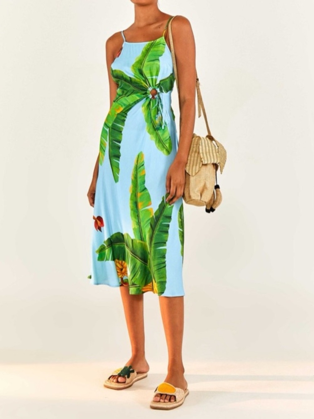 FARM RIO Tropical Print Midi Dress Floral Bananas Vacation Resort Wear XL